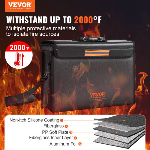 Fireproof Document Box, Fireproof Document Bag with Lock 2000℉, 3-layer Folding Fireproof and Waterproof File Box 15.35x12.4x13.98 inch with Zipper, for Money, Documents, Jewelry and Passport