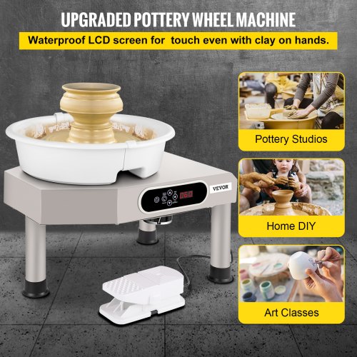Pottery Wheel Ceramic Forming Machine, 9.8" LCD Touch Screen Clay Wheel, 350W Electric DIY Clay Sculpting Tools with Foot Pedal & Detachable ABS Basin for Adults and Beginners Art Craft Grey