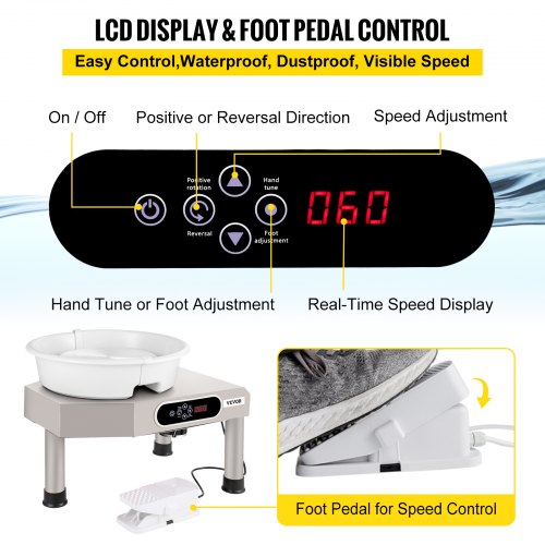 Pottery Wheel Ceramic Forming Machine, 9.8" LCD Touch Screen Clay Wheel, 350W Electric DIY Clay Sculpting Tools with Foot Pedal & Detachable ABS Basin for Adults and Beginners Art Craft Grey
