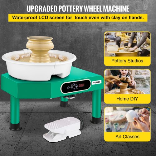 Pottery Wheel Ceramic Forming Machine, 9.8" LCD Touch Screen Clay Wheel, 350W Electric DIY Clay Sculpting Tools with Foot Pedal & Detachable ABS Basin for Adults and Beginners Art Craft Green