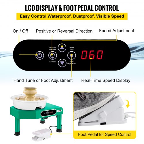 Pottery Wheel Ceramic Forming Machine, 9.8" LCD Touch Screen Clay Wheel, 350W Electric DIY Clay Sculpting Tools with Foot Pedal & Detachable ABS Basin for Adults and Beginners Art Craft Green