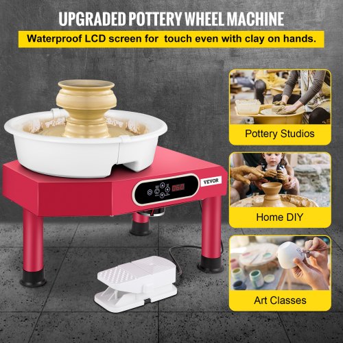 Pottery Wheel Ceramic Forming Machine, 9.8" LCD Touch Screen Clay Wheel, 350W Electric DIY Clay Sculpting Tools with Foot Pedal & Detachable ABS Basin for Adults and Beginners Art Craft Pink
