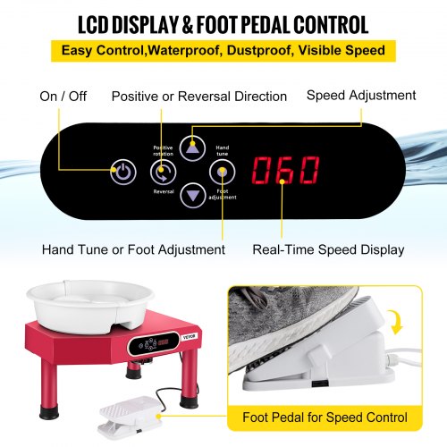Pottery Wheel Ceramic Forming Machine, 9.8" LCD Touch Screen Clay Wheel, 350W Electric DIY Clay Sculpting Tools with Foot Pedal & Detachable ABS Basin for Adults and Beginners Art Craft Pink