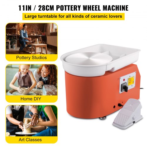 Pottery Wheel 11in 0-300 RPM Ceramic Wheel, 350W Adjustable Speed Forming Machine with Sculpting Tools and Apron, Detachable Basin Foot Pedal Control for Art Craft Work and Home DIY Orange