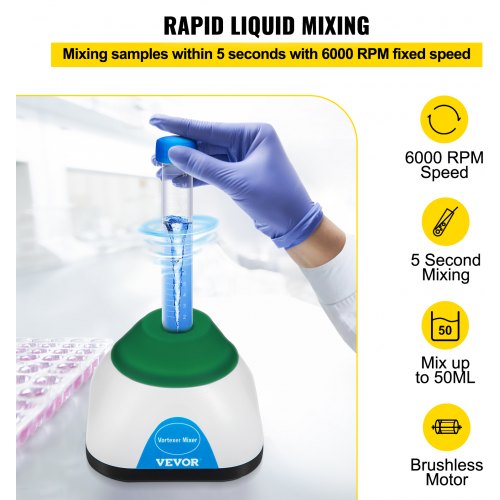 Vortex Mixer, 6000RPM Mini Vortex Mixer Shaker, Touch Function Scientific Lab Vortex Shaker, Mix Up to 50ML, 6mm Orbital Diameter for Test Tube, Tattoo Ink, Nail Polish, Eyelash Adhesives, Paint