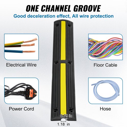 3.28 ft Cable Protector Ramp, 4 Pack of 1 Channel, 18000 lbs/axle Capacity Heavy Duty Rubber Speed Bumps, Floor Cord Cable Protector Wire Cover, for Residential Areas, Private Garages, Gardens