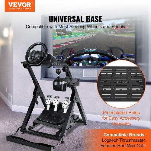 Foldable Racing Steering Wheel Stand, Height Adjustable Universal Base Compatible with Logitech & Thrustmaster Racing Wheel and Pedal, Movable Wheels Heavy-duty Frame Standard GT/Formula Seating