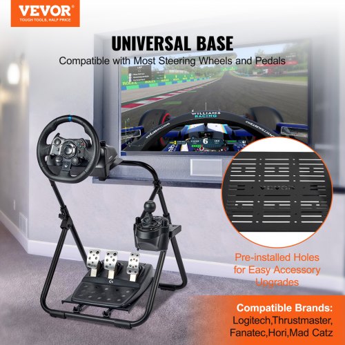 Foldable Racing Steering Wheel Stand, Height Adjustable Universal Base Compatible with Logitech & Thrustmaster Racing Wheel and Pedal, Heavy-duty Frame Standard GT/Formula Seating Portable