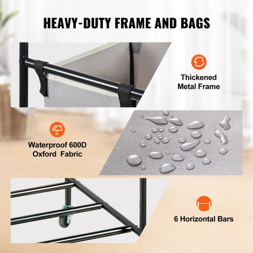 3-Section Laundry Basket, Heavy Duty Laundry Hamper Storage Organizer, Laundry Sorter Cart with Heavy Duty Lockable Wheels for Dirty Clothes in Laundry Room Bedroom