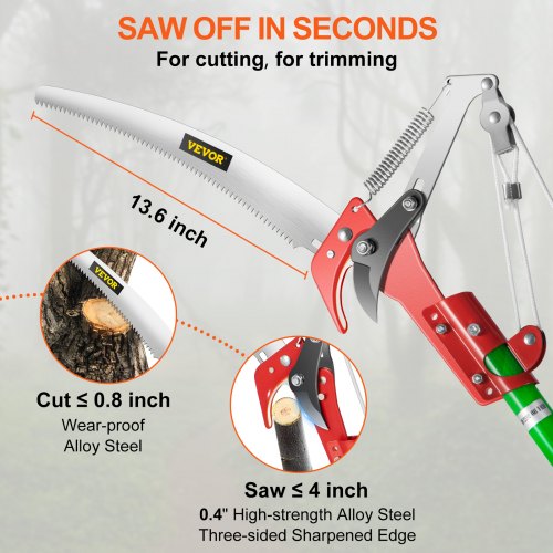 Extendable Tree Pole Pruner Telescopic Pole Saw 26 Foot Extendable Telescopic Landscaping Pole Saw Tree Saw Alloy Steel Branch Long Reach Pole Pruning Saw for Sawing and Shearing