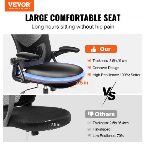 Office Chair with Adjustable Lumbar Support, High Back Ergonomic Desk Chair with Adjustable Headrest, 2D Armrest, Ergonomic Office Chair Backrest, Computer Chair for Home Office