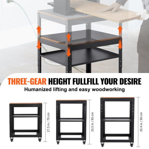 Planer Stand, 100 lbs/ 45 kg heavy loads, Three-Gear Height Adjustable thickness planer table,with 4 Stable Casters & Storage Space, for most planers, saws, bench-top machines, power tools