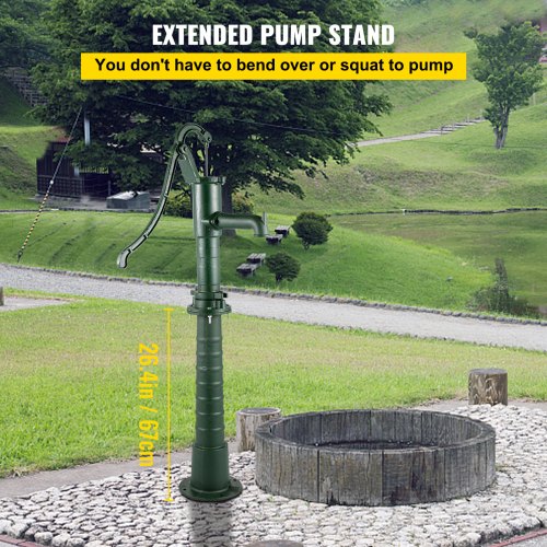 Hand Water Pump w/ Stand, 15.7 x 9.4 x 51.6 inch Pitcher Pump& 26 inch Pump Stand w/ Pre-set 1/2" Holes for Easy Installation, Rustic Cast Iron Well Pump for Yard, Garden, Farm Irrigation, Green