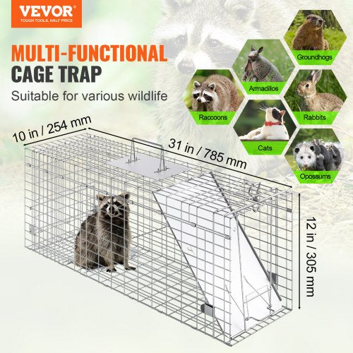 Live Animal Cage Trap 31" x 10" x 12" Humane Cat Trap Cats Squirrels Mouse