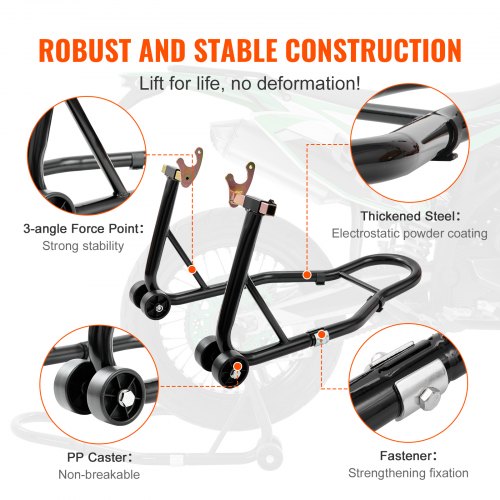 Motorcycle Rear Wheel Stand, with U + L Fork Swingarm Spool, 390 kg Capacity Heavy Duty Rear Wheel Stand Motorcycle Lift Jack Stand, for Suzuki Yamaha Honda Kawasaki, Black