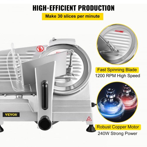 Meat Slicer, 240W Electric Deli Food Slicer, 1200RPM Commercial Meat Slicer with 8'' Chromium-plated Steel Blade, 0-12mm Adjustable Thickness Food Slicer Machine for Home & Commercial Use