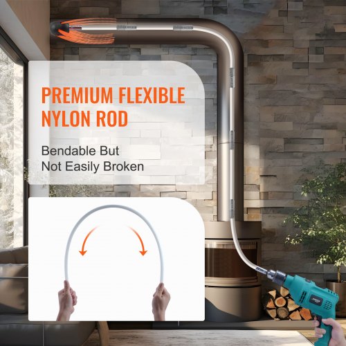 10 m Chimney Sweep Kit, w/ 10 Reinforced Nylon Flexible Rods, Ergonomic Chimney Cleaning Brush, 360-Degree Brush Chimney Cleaner, Rich Accessories for Fireplace Flue Home Use Fits most Pipes