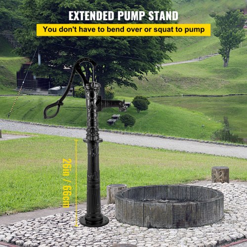 Hand Water Pump w/ Stand, 15.7 x 9.4 x 53.1 inch Pitcher Pump & 26 inch Pump Stand w/ Pre-set 1/2" Holes for Easy Installation, Rustic Cast Iron Well Pump for Yard, Garden, Farm Irrigation,Black