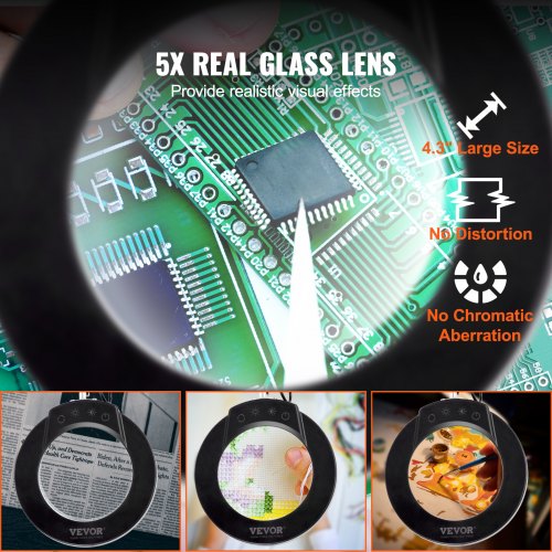 Magnifying Glass with Light 5X Magnifying Lamp 4.3" Lens 5 Color Modes
