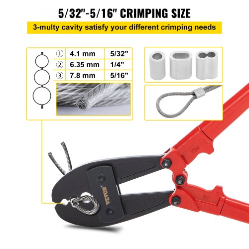 762mm/30 Inch Steel Wire Leader Rope Crimping Sleeves 4mm - 8mm Hand Swage Crimpers Tool Hand Crimping Pliers Tool for Wire Rope and Cable