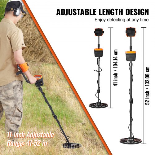 Metal Detector for Adults & Kids, 10 Inch Waterproof Search Coil with LCD Display 7 Modes, Adjustable 41''-52'' Aluminum Stem, DSP Chip Higher Accuracy Gold Detector 10'' Detection Depth
