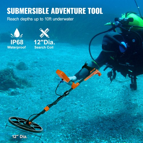 Waterproof Metal Detector, 12" Coil, Professional Rechargeable Gold Detector, 39-50 in Adjustable with LCD 7 Modes Advanced DSP Chip Bluetooth Headset, IP68 for Detecting Gold Treasure Hunting