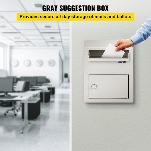 Suggestion Box, Donation Ballot Box with Lock, Wall Mounted Collection Box w/ Wide Drop Slot, Steel Key Drop Box for Home Office Factory School, 38x30.5x11 cm, Gray