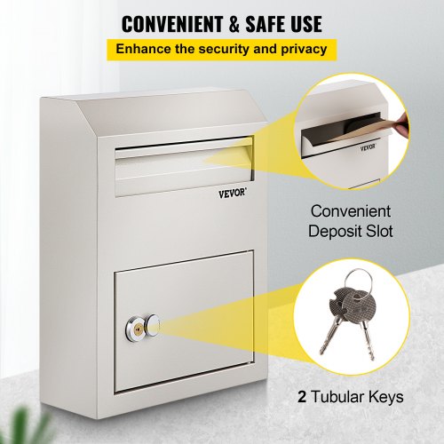 Suggestion Box, Donation Ballot Box with Lock, Wall Mounted Collection Box w/ Wide Drop Slot, Steel Key Drop Box for Home Office Factory School, 38x30.5x11 cm, Gray