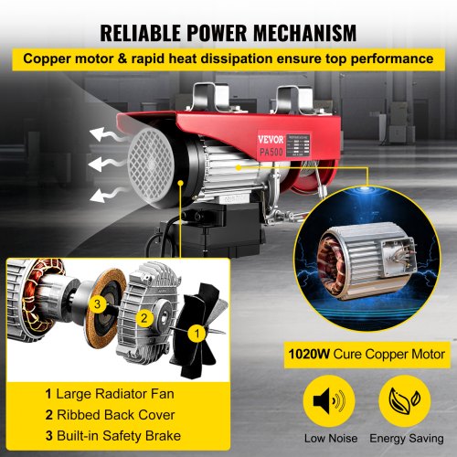 Electric Hoist, 1100 lbs Electric Winch, Electric Lift with Wireless Remote Control System, Zinc-Plated Steel Wire Electric Hoist Crane, Electric Cable Hoist w/Straps and Emergency Stop Switch