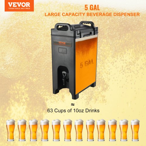 Insulated Beverage Dispenser, 5 Gallon, Food-grade LDPE Hot and Cold Beverage Server, Thermal Drink Dispenser Cooler with 0.9 in PU Layer Two-Stage Faucet Handle, for Restaurant Drink Shop