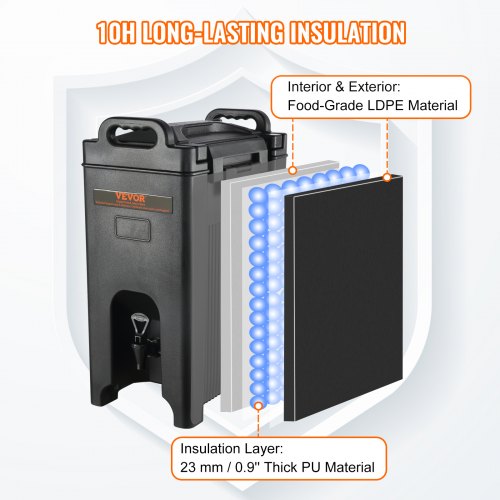 Insulated Beverage Dispenser, 5 Gallon, Food-grade LDPE Hot and Cold Beverage Server, Thermal Drink Dispenser Cooler with 0.9 in PU Layer Two-Stage Faucet Handle, for Restaurant Drink Shop