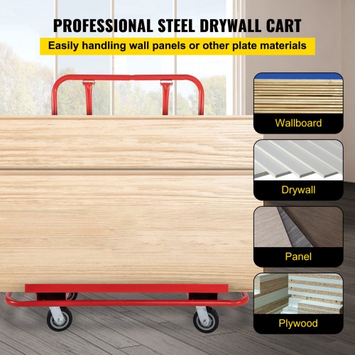 Drywall Cart, 45.3"L × 21.7"W × 31.5"H Drywall Sheet Carts with 2200 LBS/1 Ton Load Capacity, Heavy Duty Plasterboard Trolley w/ Four 5" Wheels, Service Dolly for Handling Sheetrock Sheet Panel
