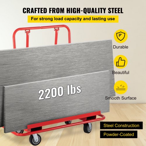 Drywall Cart, 45.3"L × 21.7"W × 31.5"H Drywall Sheet Carts with 2200 LBS/1 Ton Load Capacity, Heavy Duty Plasterboard Trolley w/ Four 5" Wheels, Service Dolly for Handling Sheetrock Sheet Panel