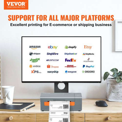 Thermal Label Printer, 203DPI 60pcs/min for 4x6 Mailing Packages, USB Connection & Automatic Label Recognition, Support Windows/MacOS/Linux, Compatible with Amazon, eBay, Etsy, UPS,etc, Gray
