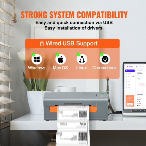 Thermal Label Printer, 203DPI 60pcs/min for 4x6 Mailing Packages, USB Connection & Automatic Label Recognition, Support Windows/MacOS/Linux, Compatible with Amazon, eBay, Etsy, UPS,etc, Gray