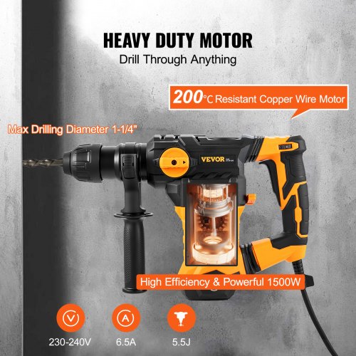 Rotary Hammer Drill Corded Drills 1-1/4" 4 Modes SDS-Plus Chipping Hammers