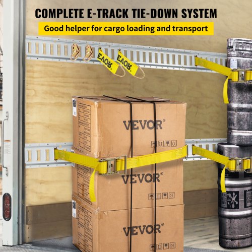 E Track Tie-Down Rail Kit, 34PCS 5FT E-Tracks Set Includes 8 Steel Rails & 2 Single Slot & 8 O Rings & 8 Tie-Offs w/ D-Ring & 8 End Caps, Securing Accessories for Cargo, Motorcycles, and Bikes