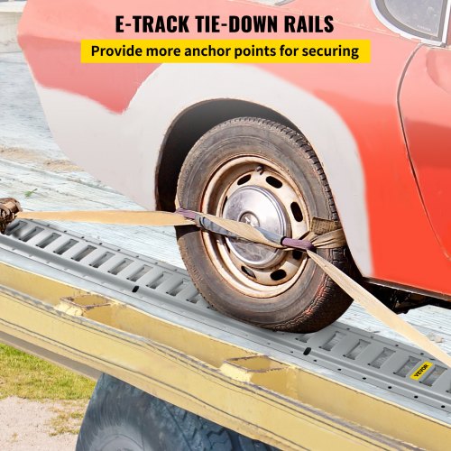 E-Track Tie-Down Rail, 4PCS 8-FT Steel Rails w/ Standard 1"x2.5" Slots, Compatible with O and D Rings & Tie-Offs and Ratchet Straps & Hooked Chains, for Cargo and Heavy Equipment Securing