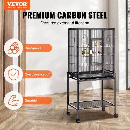 54 inch Standing Large Bird Cage Carbon Steel Flight Bird Cage Rolling