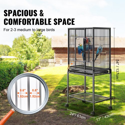 54 inch Standing Large Bird Cage Carbon Steel Flight Bird Cage Rolling