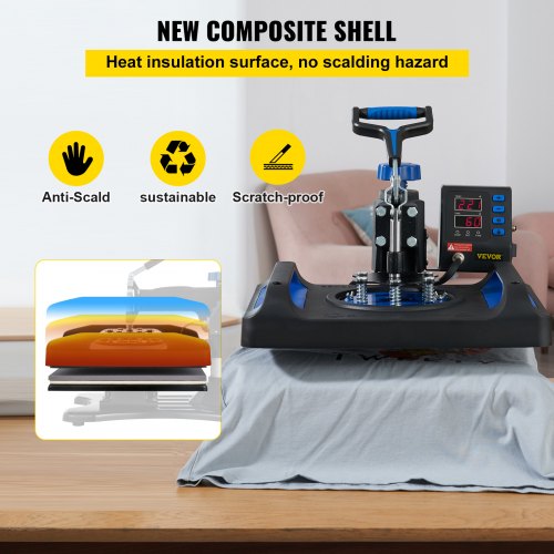 Heat Press Machine, 12 x 15 Inches, Fast Heating, 360 Swing Away Digital Sublimation T-Shirt Vinyl Transfer Printer, Canvas Bag, Pillow, Banner, Blue