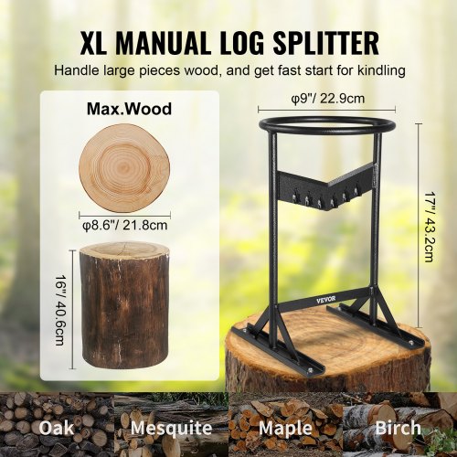 Wood Splitter, XL Log Splitter for 8.6" Dia. Wood, Portable "V" Shaped Finger-safty Firewood Cutter, Heavy-duty Solid Steel Wedge Manual Log Maker, With Protection Bag for Home Campsite