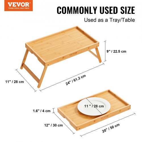 Bed Tray Table with Foldable Legs, Bamboo Breakfast Tray for Sofa, Bed, Eating, Snacking, and Working, Folding Serving Laptop Desk Tray, Portable Food Snack Platter for Picnic, 19.7" x 11.8"