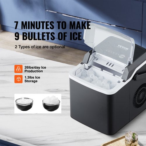 Portable Countertop Ice Maker 26Lbs/24H Self-Cleaning with Scoop Basket