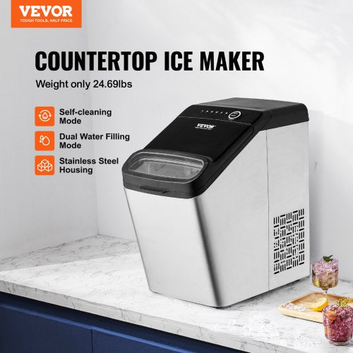 Portable Countertop Ice Maker 33Lbs/24H Self-Cleaning with Scoop Basket