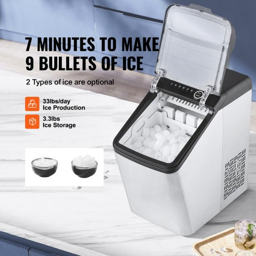 Portable Countertop Ice Maker 33Lbs/24H Self-Cleaning with Scoop Basket