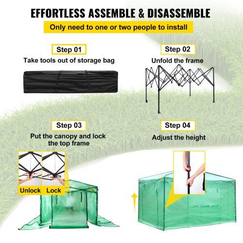 Walk-in Greenhouse, 12' x 8' Pop up Greenhouse, Portable Greenhouse with Two Roll-up Doors and Windows, Plastic Shovel, Suitable for Palnting of Flowers, Herbs, Storage of Pottings, Boxes, Tools