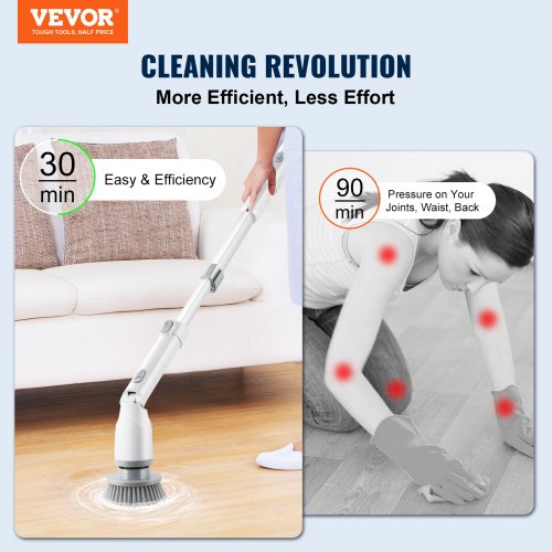 Electric Spin Scrubber, Cordless Cleaning Brush with 2 Adjustable Speeds and Extendable Long Handle, 1.5H Runtime Power Shower Scrubber with 4 Replaceable Brush Heads for Bathroom, Tub, Tile