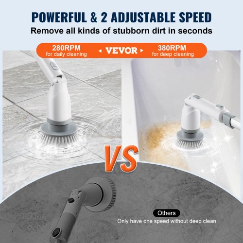 Electric Spin Scrubber, Cordless Cleaning Brush with 2 Adjustable Speeds and Extendable Long Handle, 1.5H Runtime Power Shower Scrubber with 4 Replaceable Brush Heads for Bathroom, Tub, Tile