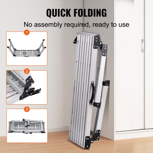 Adjustable Work Platform, 330 lbs Load Capacity, Folding Aluminum Drywall Stool Ladder, Non-Slip Work Bench w/ Portable Handle, Heavy Duty for Washing Vehicles, Cleaning, Painting, Decorating